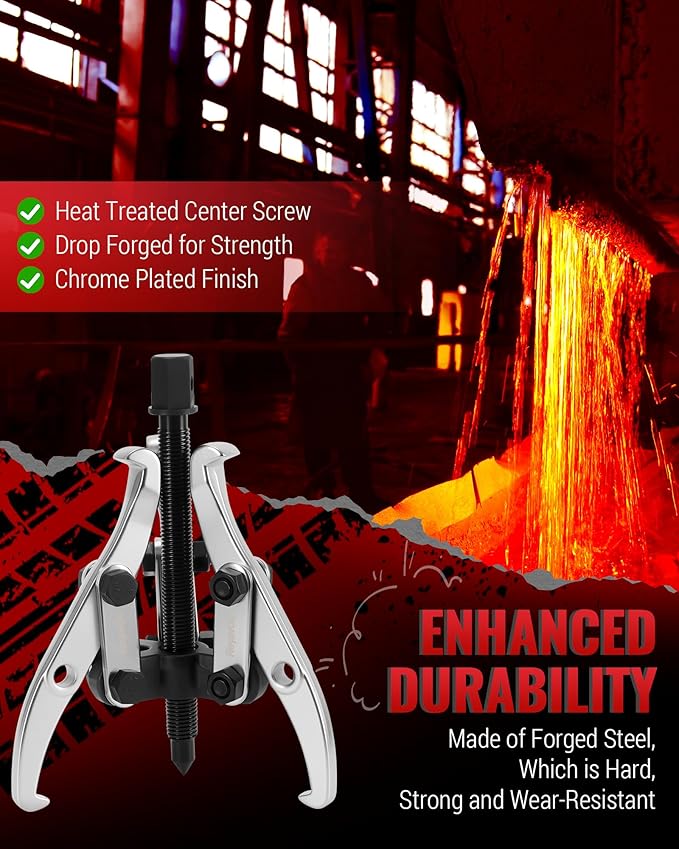 Reywoo Gear Puller Set, 3" and 6" Bearing Puller Kit for Pulley Gear Bearing Flywheel Removal, 2 Jaw & 3 Jaw Gear Puller with Reversible Jaws