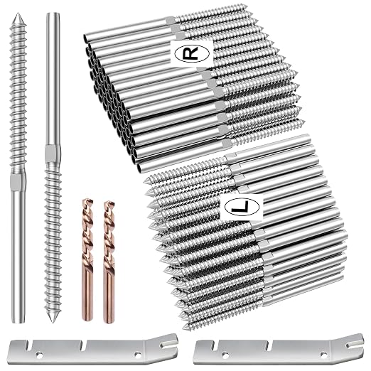 BLIKA 100 Pack T316 Stainless Steel Right&Left Handed Thread Swage Lag Screws for Wood Posts of 1/8" Deck Cable Railing Kit, Wire Railing Kit for Decks with Wrench, DIY Wood Baluster