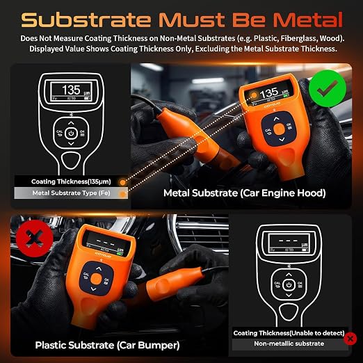 Professional Paint Thickness Gauge with APP & External Probe, 0-9900 μm (0-390 mils) Coating Thickness Meter, Auto Fe/Al/Zn/Fe(C) Detection, 0.1μm Resolution, ±(2%+1μm) Accuracy for Paint Inspection