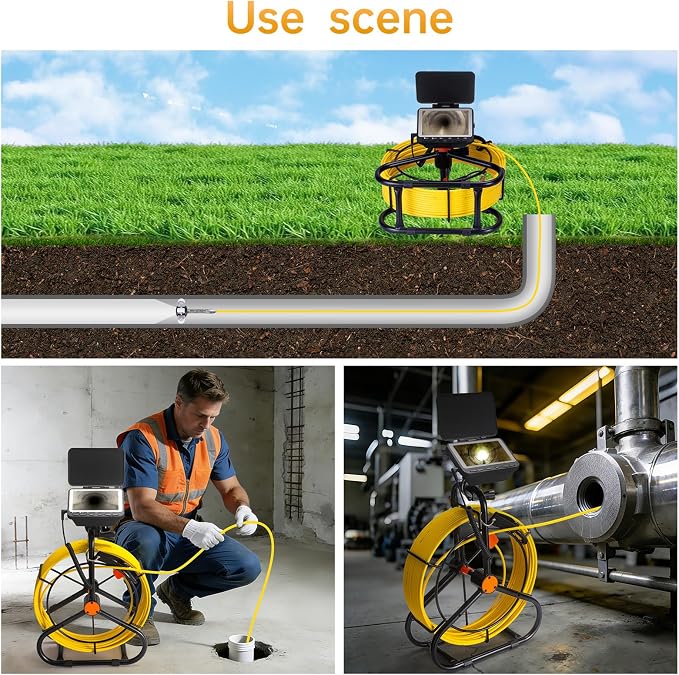 Sewer Camera 66ft,Drain Pipe Camera HD 4.3in Screen DVR 23MM Plumbing Snake Borescope with 12pcs LEDs Light, IP68 Sewer Inspection borescopes for Plumber(66ft/20M)