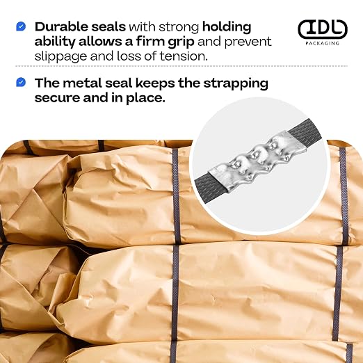 IDL Packaging Open (Snap-On) Seals of 1.25" Length for 1/2" Strap Width Polypropylene (PP) Strapping (Pack of 100) - Strong Metal Clips with Superior Holding Power, PP-O-12-M