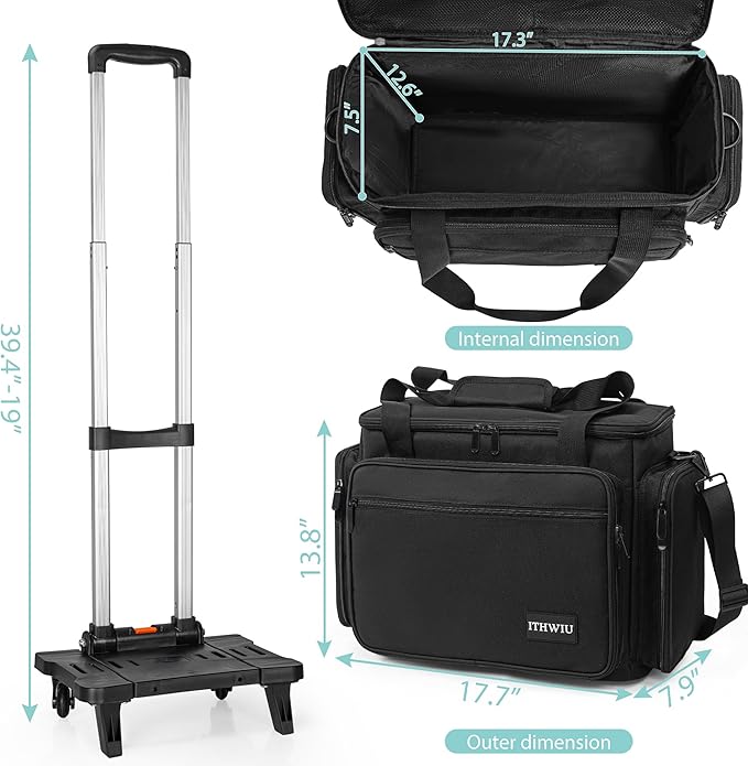 Sewing Machine Case with Wheels, Universal Rolling Trolley Tote with Shoulder Strap & Multiple Storage Pockets Compatible with Most Standard Singer, Brother, Janome, Black