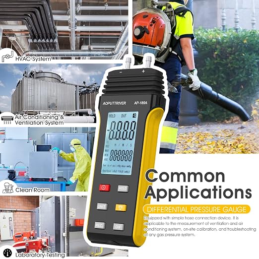 2Packs-Anemometer HVAC,CFM Air Flow Meter with Backlight Max/Min/Avg AP-846A and AP-189A Manometer Gas Pressure Tester