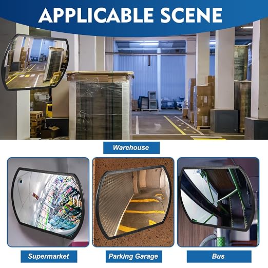 Geetery 2 Pcs 36" x 24" Garage Mirror Convex Security Outdoor Indoor Round Rectangular Acrylic Traffic Mirror Corner Blindspot for Wall Parking with Protective Film for Driveway