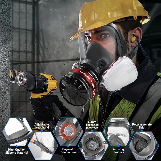 Full Face Gas Mask,Respirator Mask for Gases,Chemical,Spray Paint