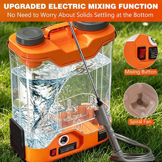 4.76 Gallon Battery Powered Backpack Sprayer | 0-120 PSI Electric, 21V Dual Batteries, 8 Nozzles & 2 Spray Wands, Auto Stirring, Goggles & Gloves Included