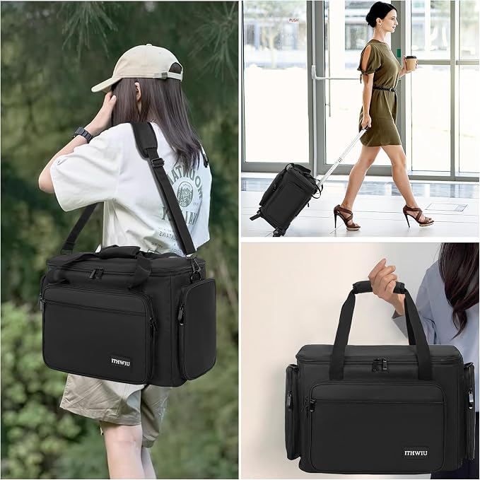 Sewing Machine Case with Wheels, Universal Rolling Trolley Tote with Shoulder Strap & Multiple Storage Pockets Compatible with Most Standard Singer, Brother, Janome, Black