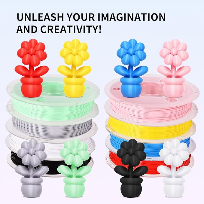RAMBERY 500gx8 PLA+ Filament Bundle 1.75mm, 8 Colors PLA Plus 3D Printing Filaments Dimensional Accuracy +/- 0.02mm, 8 Pack 500g Spools, Black/White/Red/Yellow/Gray/Blue/Pink/Mint Green