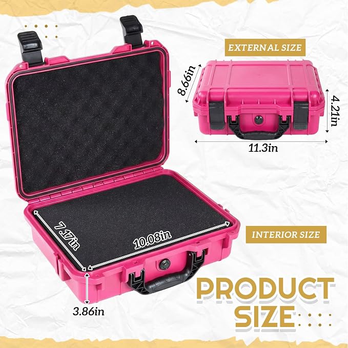 Relaxweex 1 Pcs 11.3 x 8.6 x 4.2 Inch Waterproof Hard Case with DIY Customizable Foam Insert Portable Protective Case with Knife for Camera Drones Equipments Tools Test Instruments(Rose Red)