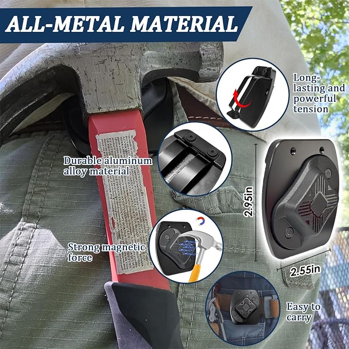 Magnetic Tool Holder, Full Metal Magnetic Belt Clip Holster for Screws, Nails, Hammer, Pliers, Spanner, Sockets, and Any Magnet Hardware, Great for Electricians, Plumbers, Carpenters, Gift for Men/Dad