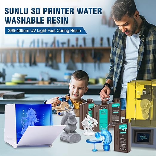 SUNLU Water Washable 3D Printer Resin, 1kg Fast Curing 3D Resin for 2K 4K 8K LCD DLP SLA Resin 3D Printer, 395-405nm UV Curing 3D Printing Photopolymer Resin, Low Shrinkage High Precision, Cream Beige