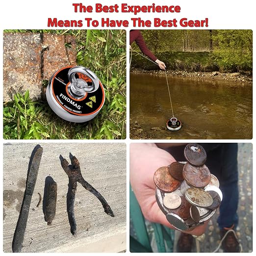 FINDMAG Magnet Fishing Kit with Case Fishing Magnets 1000 LBS Pulling Force Super Strong Neodymium Round Magnet for Heavy Duty Use - 3.54inch Diameter