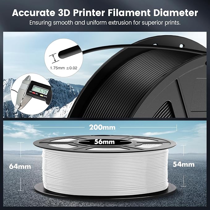 SUNLU 4kg PLA 3D Printer Filament Bundle, Neatly Wound Filament 1.75mm ±0.02mm, Individually Vacuum Packed, 4kg in Total, 1kg per Spool, 4 Pack, 4000g, Black+Black+White+White