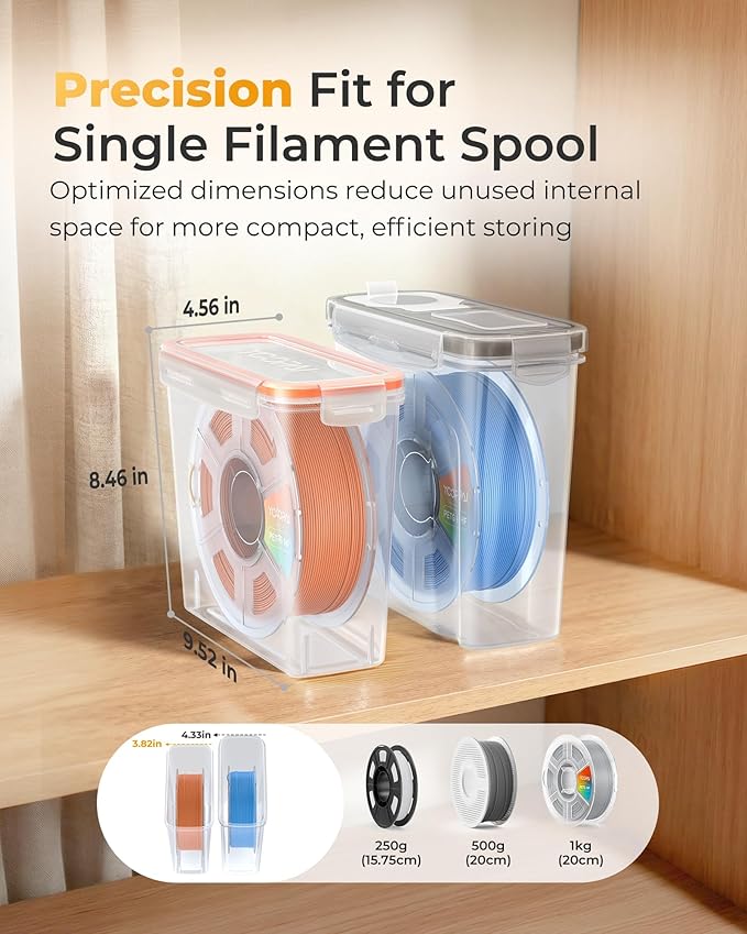 YOOPAI Pro Filament Storage Box – Precision-Fit Airtight Container for Single 1KG Spools, Flat-Lid Design for Stable Stacking, Premium Desiccant Moisture Control, 3D Printer Filament Storage 8 Pack