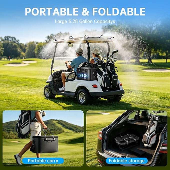IGRL 26FT Portable Misting System for Cooling, Misters for Outside Patio with 20L Foldable Tank, 6000mAh Pump & 6 Adjustable Brass Nozzles for Umbrella, Camping, Golf Cart, Sport