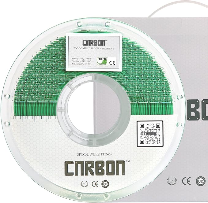 Certified Food Grade & ISO 10993 Biocompatible Skin Safe PETG 3D Printer Filament - CARBON by Comfy Materials - Lab Tested FDA Compliant Food Safe, 1.75mm, 1kg, Accuracy: +/- 0.02 (Green)