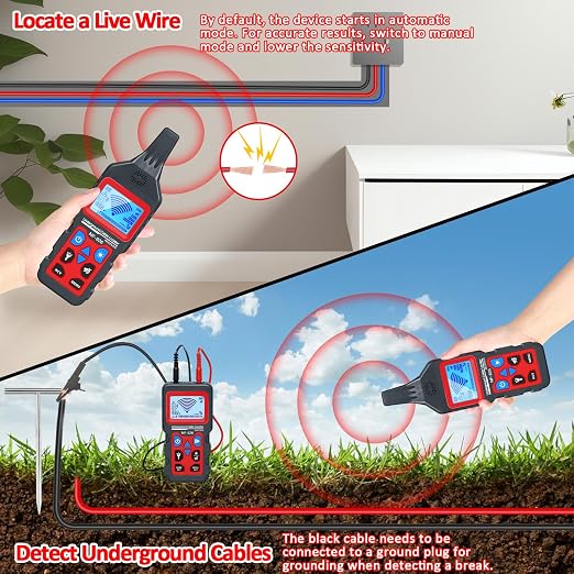 Underground Cable Locator, Rocky Mars Cable Tester Wire Tracker | NF826 Underground Wire Locator for Dog Fence Cables, Test Short Circuit Breaker of Wall