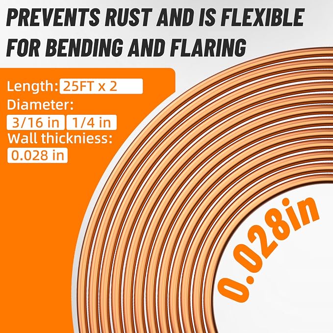 3/16" 1/4" Brake Line Repair Kit, Double & Single Brake Line Flaring Tool Kit + 2 Set 25ft 3/16" 1/4" Inch Brake Line with 100 Pcs Fittings(8 Unions Included) + Brake Line Bender