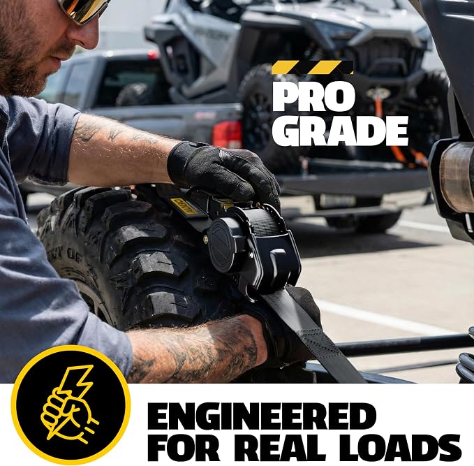 AUGO Retractable Ratchet Straps | 4 Heavy Duty Ratchet Straps Self Retractable Tie Down Straps with Soft Loops & Storage Bag for Motorcycle, Truck, Trailer, Cargo Van | 1200 Lb Break Strength 1” x 10’