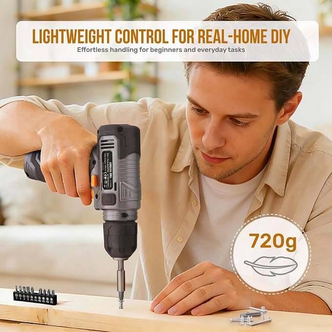 Hi-Spec 8V Cordless Drill Set & Home Tool Kit – USB Rechargeable Electric Power Drill Driver, Compact Tool Set with Essential Accessories, Gray, Perfect for DIY Repair, Maintenance, and Projects
