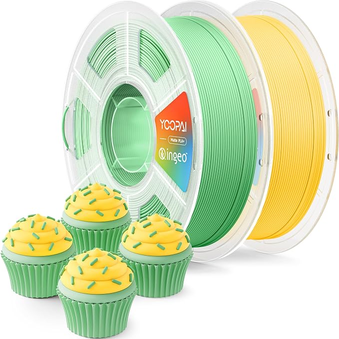YOOPAI PLA+ Matte Filament 1.75mm, 2KG (4.4lbs) 3D Printer Filament, Dimensional Accuracy +/- 0.02 mm, Grass Green+Lemon Yellow