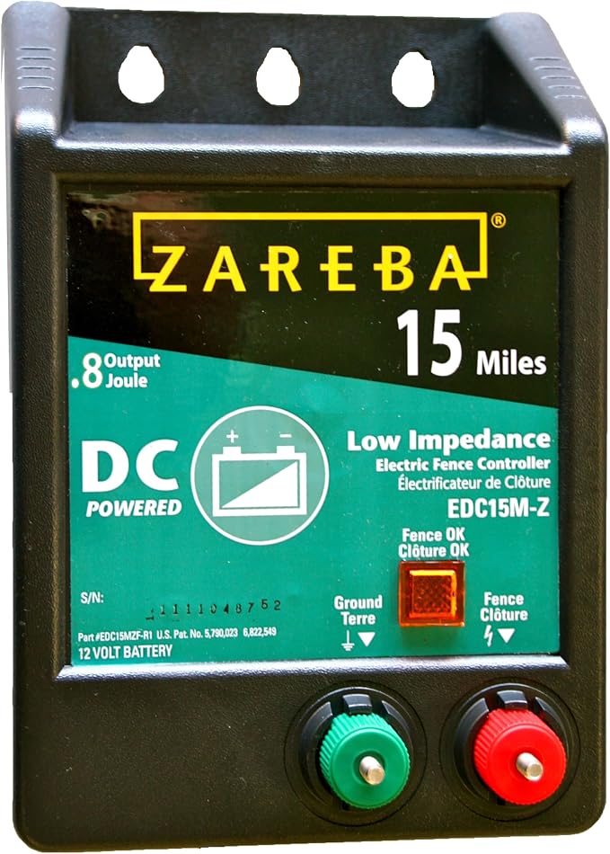 Zareba 15-Mile Battery Operated Low Impedance Electric Fence Charger - For Medium Weed Conditions - Control Horses, Pigs, Cows, Pets - Keep Wildlife Out - Ideal for Remote Locations - EDC15M-Z