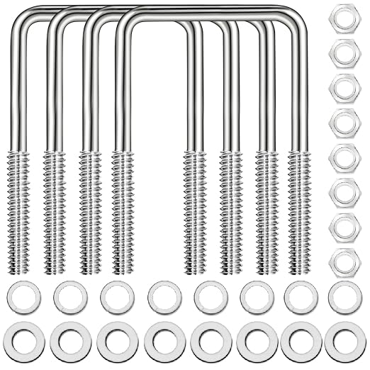 4 Sets 304 Stainless Steel Square U Bolt,U Bolts 3 inch Wide,1/2" D x 3-1/16" W x 5-5/16"L U-Bolts for Boat Trailer with Nuts and Washers, for Automobiles Trailer, Ski Boat