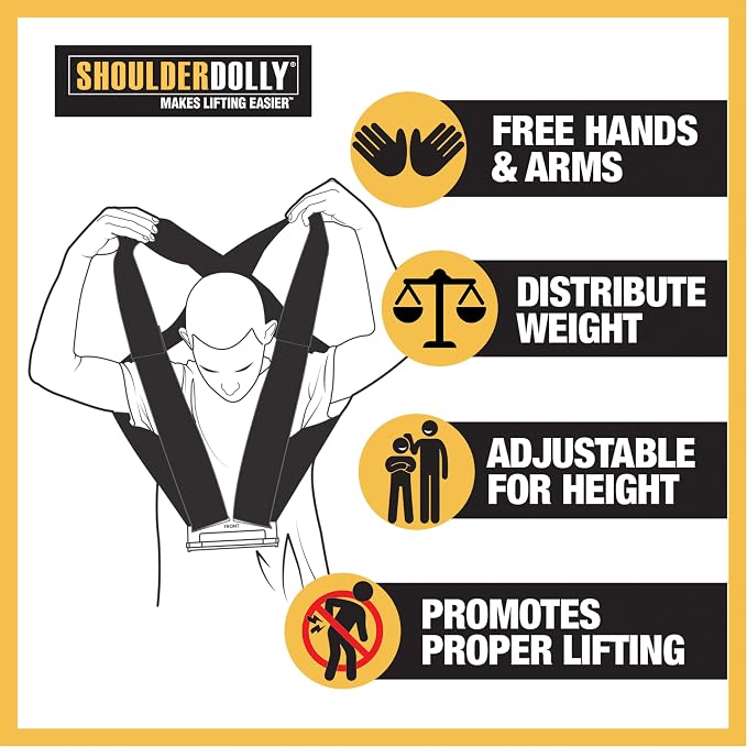 Shoulder Dolly Moving Straps - Lifting Strap for 2 Movers - Move,Lift,Carry,and Secure Furniture,Appliances,Heavy,Bulky Objects Safely,Efficiently,More Easily Like The Pros - LD1000,(Pack of 8)