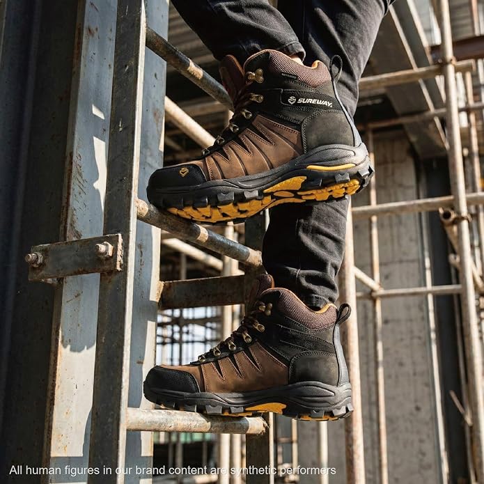 SUREWAY Men's 6" Waterproof Work Boots - Soft Toe,Leather Lace Up,EH Rated, Slip Resistant Outsole for Construction, Roofing & Hunting Work Boots