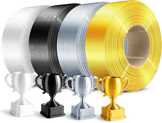 SUNLU Silk PLA Plus Filament Refill 1.75mm, 4 Packs, 4KG | Smooth Silky Surface, Silk Filament Bundle, No Spool, Compatible with Bambu Lab 3D Printers, Light Gold+Silver+Black+White