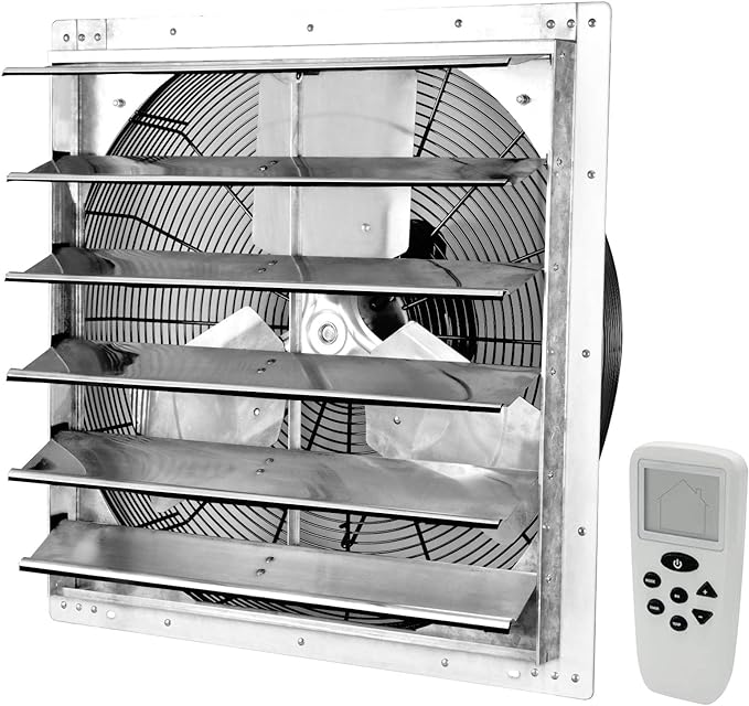iLIVING 20" Shutter Exhaust Fan with Wireless Smart Remote Controlled Thermostat and Humidity, Variable Speed Wall Mounted Attic Vent Fan, Chicken Coop Ventilation, 3368 CFM, 5000 SQF Coverage Area