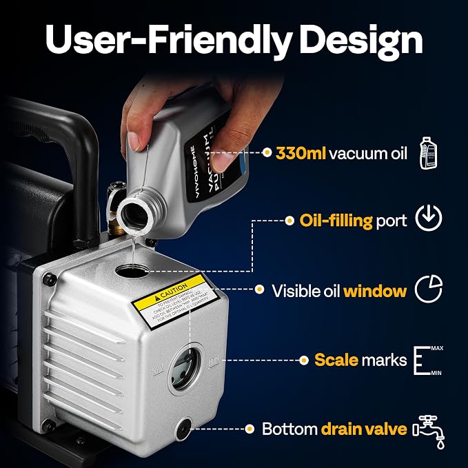VIVOHOME 3.5 CFM 1/4 HP HVAC Vacuum Pump 110V for AC Refrigerant Systems with Oil Bottle and HVAC Manifold Gauge Set for R134a R1234yf R410a R32 with 5ft Hoses Quick Couplers