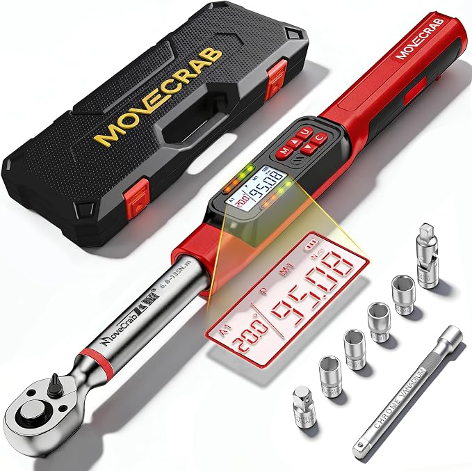 3/8" Drive Digital Angle Torque Wrench 5-99.6 Ft.lb (6.8-135 N.m), Angle Measurement 0.1° with LED Display & Buzzer, for DIY Auto Car Motorcycle Repair & Engineering