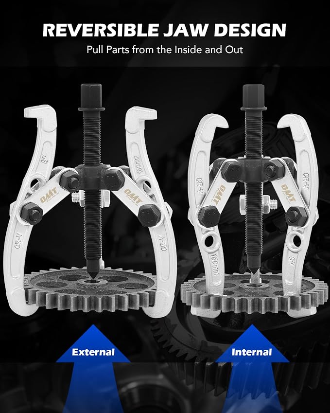 Orion Motor Tech Gear Puller Set, 3" 4" 6" 8" Bearing Puller Kit, 24pc 2 Jaw & 3 Jaw Gear Puller with Reversible Jaws, Heavy Duty Pulley Puller Tool for Pulley Gear Bearing Flywheel Removal