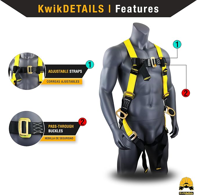 KwikSafety - Charlotte, NC - RATTLER [COMBO] 6 ft Safety Lanyard, 3 D-Ring Safety Harness, Tool Lanyard, ANSI Single Leg Shock Absorbing Lanyard Snap Hooks Fall Protection
