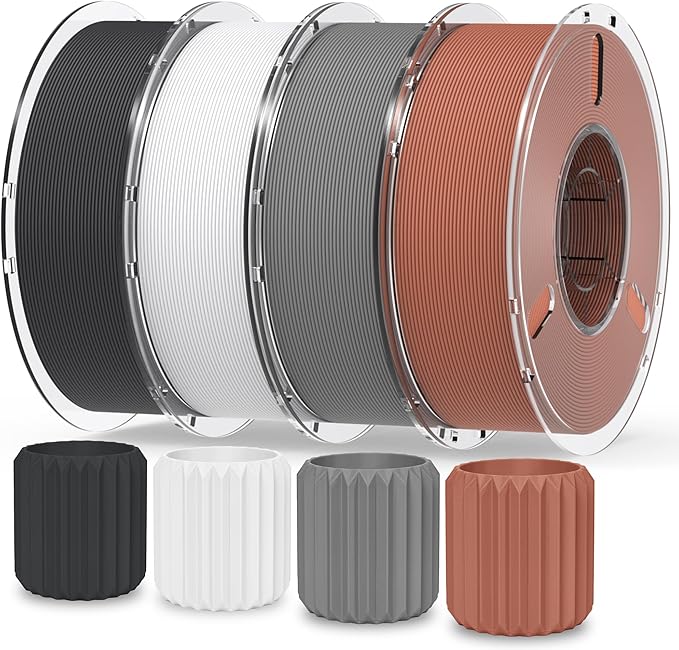 RAMBERY Matte PLA 3D Printer Filament Bundle 4KG, Matte Smooth Finish PLA Filament 1.75mm, Individually Vacuum Packed, 1kg(2.2lb) X4PCS, Black/White/Cement Gray/Cocoa Brown