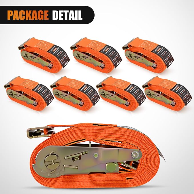 Nilight E-Track Ratchet Straps 8 Pack 2" x 15' Heavy Duty Orange Cargo Tie-Downs 4400 lbs Breaking Strength Standard E Track accessories Tie Down E-Track Spring Fittings for Cargo Vans Trucks Trailers