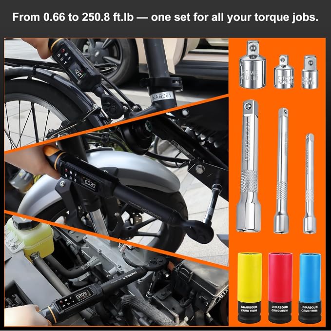 Uharbour Digital Torque Wrench Set, 1/2"&3/8" Torque Wrench Digital with Dual Direction Ratchet, 3.8-250.8 Ft.lb & 0.66-44.29Ft.lbs Range, ±1% Accuracy with Vibration, Buzzer and LED Alert