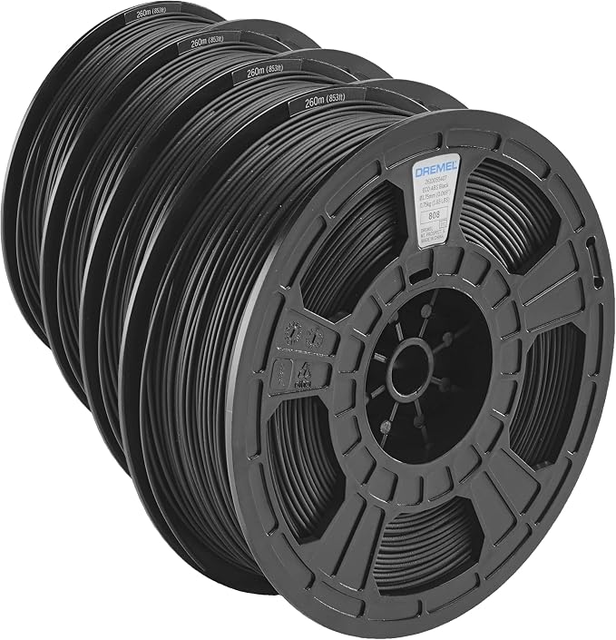 Dremel DigiLab ECO-BLA-01 3D Printer Filament, 1.75 mm Diameter, 0.75 kg Spool Weight, Color Black, RFID Enabled, New Formula and 50 Percent More per Spool (Pack of 4)