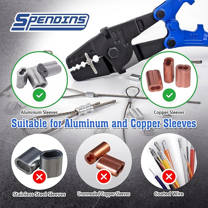 24 Inch Hand Swaging Cutting Tool, Wire Rope Crimping Tool for 1/16" 3/32" 1/8" 5/32" 3/16" Wires, 2-in-1 Crimper and Cutter, Swager Crimper for Copper Aluminum Oval Sleeve and Stop Sleeve