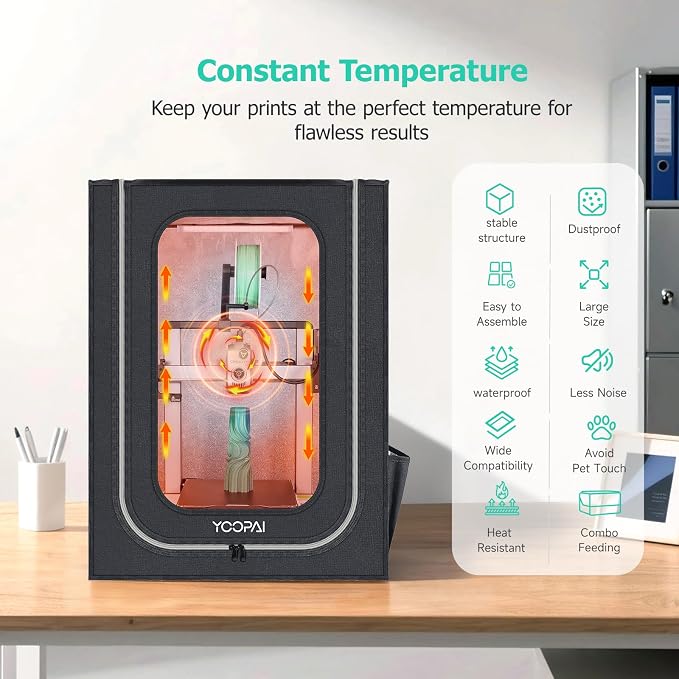 YOOPAI 3D Printer Enclosure with LED Light, Designed for Creality Hi & Hi Combo 3D Printer, Premium Dustproof Tent Constant Temperature Protective Cover