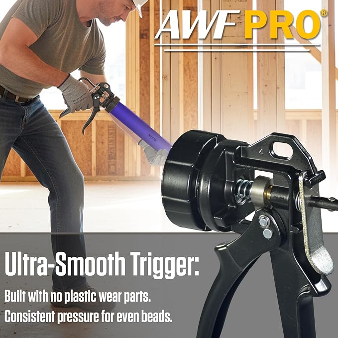 AWF PRO Sausage Caulking Gun, 20 oz Foil Pack and 10 oz Cartridge Convertible, 12:1 Thrust Ratio, Aluminum Barrel, Includes 3 Tips