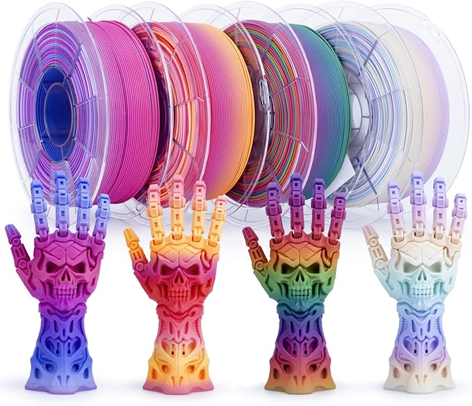 ZIRO Matte Fast Color Change PLA 4 Pack, 1.75mm Color Gradient Filament Bundle, No-Shine Rainbow PLA Filaments, Fit Most 3D Printers and Pen, 2.2lbs X 4 Spool