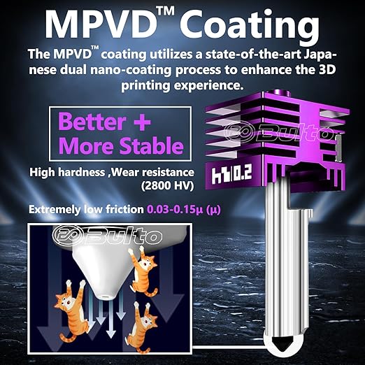 2 Pcs Upgraded 0.2mm A2L/H2D/X2D/H2S/H2C/P2S Hotend with Anti-Stick MPVD Coating - High Speed Hardened Steel P2S Nozzle for Bambu Lab P2S,H2 Series,A1/A1MINI, A2L,Bamboo Lab Parts & Accessories