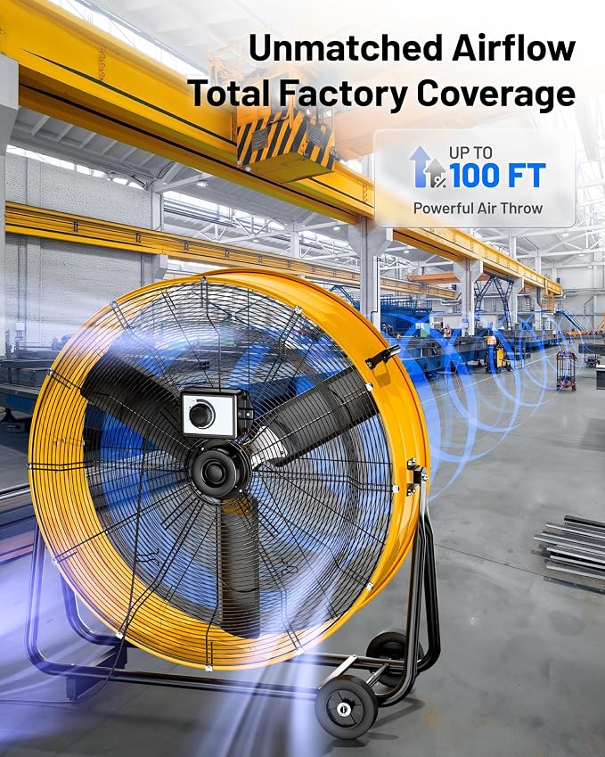 iLiving 36 Inches 16000 CFM Heavy Duty High Velocity Barrel Floor Drum Fan with DC Brushless Motor, Stepless Speed Adjustment for Workshop, Garage, Commercial or Industrial, UL Safety Listed