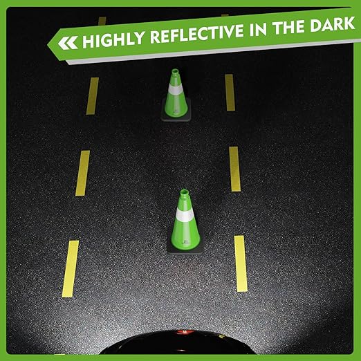 RoadHero 4 Pack Traffic Safety Cones 18 Inch with Black Weighted Base, Plastic PVC Lime Green Traffic Cone with Reflective Collar for Parking Lot, Construction Events, Road Safety