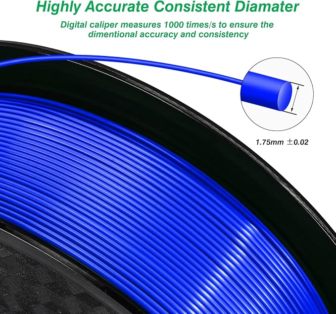 Kingroon PLA 3D Printer Filament, Dimensional Accuracy +/- 0.02 mm, 1 kg Spool(2.2lbs), 1.75 mm，Blue