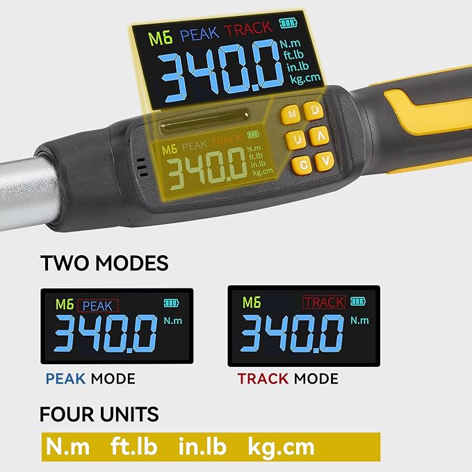 1/2 Drive Digital Torque Wrench with Adapters, 12.5-250 ft-lb (17-340 Nm), ±2% Accuracy, 72-Tooth Ratchet Head, Buzzer & LED Alerts, for Truck, SUV, Tires, Lug nuts & Wheels