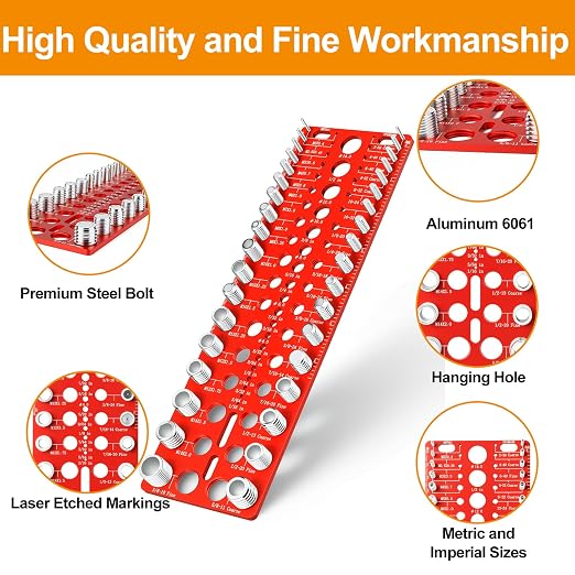 Thread Checker - 55 Nut & Bolt Thread Checker, Bolt Size and Thread Gauge 19 Standard and 17 Metric Sizes & 19 Drill Bit Gauge, Bolts and Nut Identifier Gauge for Easy Verifying Sizing