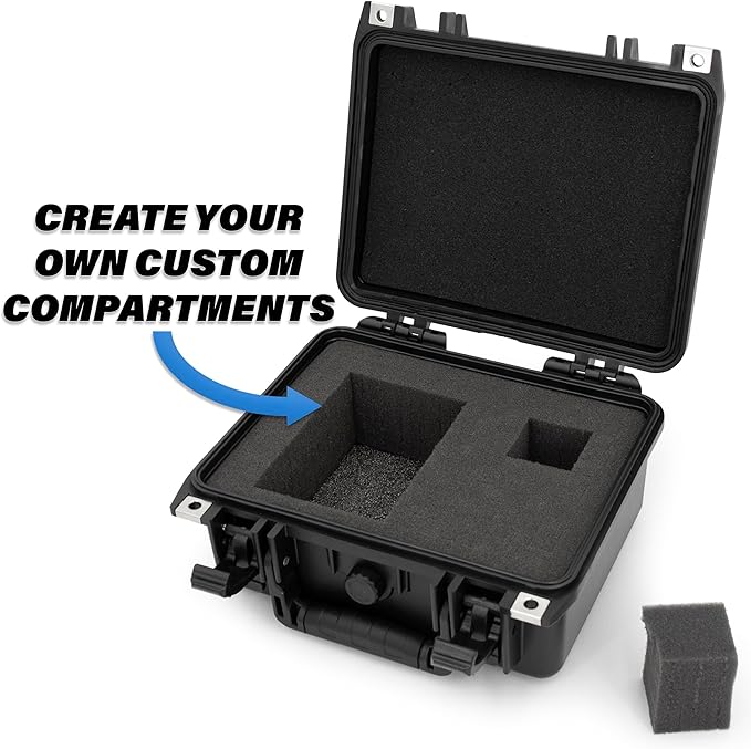 CASEMATIX 11" Waterproof Hard Case with Customizable Foam for Portable Electronics, Tools and Accessories - Hard Shell Small Plastic Case with Pre-Diced Travel Case Foam Interior